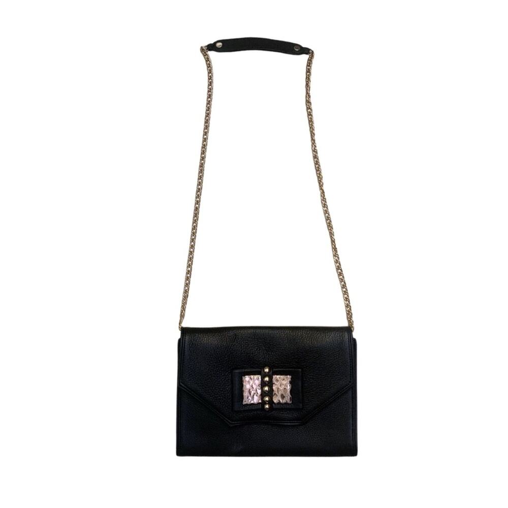 Posse Black Leather Crossbody Bag Clutch Metallic Bow Envelope Coquette Romantic